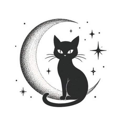 Temporary tattoo: black cat and moon x5