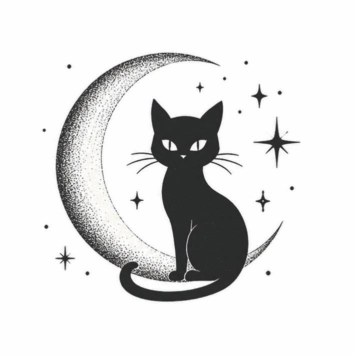 Tatuaje temporal: gato negro y luna x5