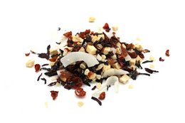 Artisan tea blend with a mix of dried fruits, nuts, and spices. Includes a variety of colors, textures, and flavors for a unique and aromatic tea experience.