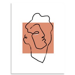 Poster with abstract terracotta-colored face design.