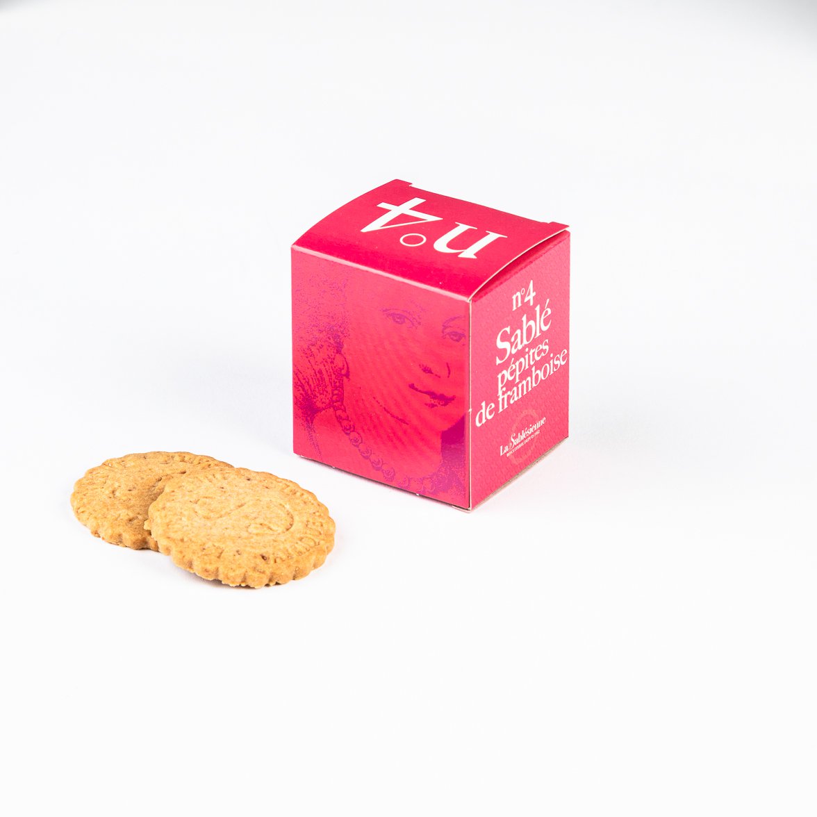 Shortbread cookies with raspberry chips - Mini cardboard cube n°4 35 g