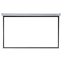 A 16:9 electric screen with remote control for smartphones.
