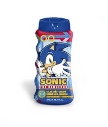  A blue and red bottle with the Sonic the Hedgehog character on it. The bottle contains 475 ml of kids bath foam.