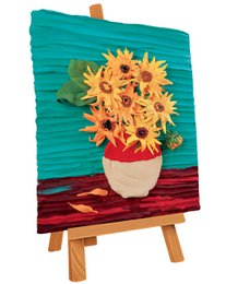  "3D paint art sunflowers Van Gogh turquoise canvas red pot textured craft kit"