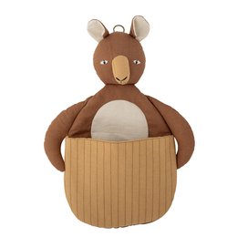 Brown plush wall decor with a cute bear design, made of linen material, suitable for decorating a kids room.