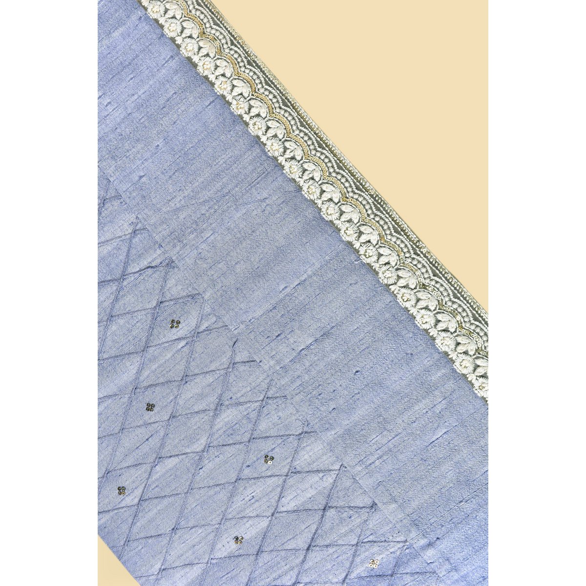 Dupion Silk Hand-Embroidered Table Runner With 6 Table Mats - Blue