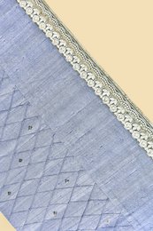 Dupion Silk Hand-Embroidered Table Runner With 6 Table Mats - Blue