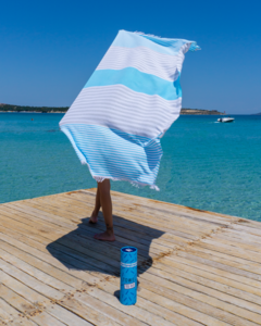 TOWEL TO GO BALI Cotton Beach Towel 180x100 cm | Quick Dry | Turquoise / Grey | with Gift Box
