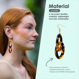 MATTISE Acetate Earrings Pendant — Handmade, Sustainable, Light weight & Unique — Tortoise Brown Black 20x67mm — Perfect Pair Hoops