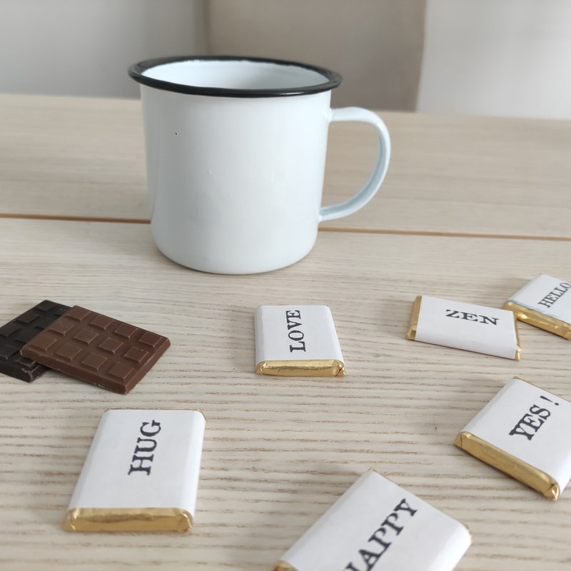 Tasse + 10 Pralinen "Stimmungsworte".