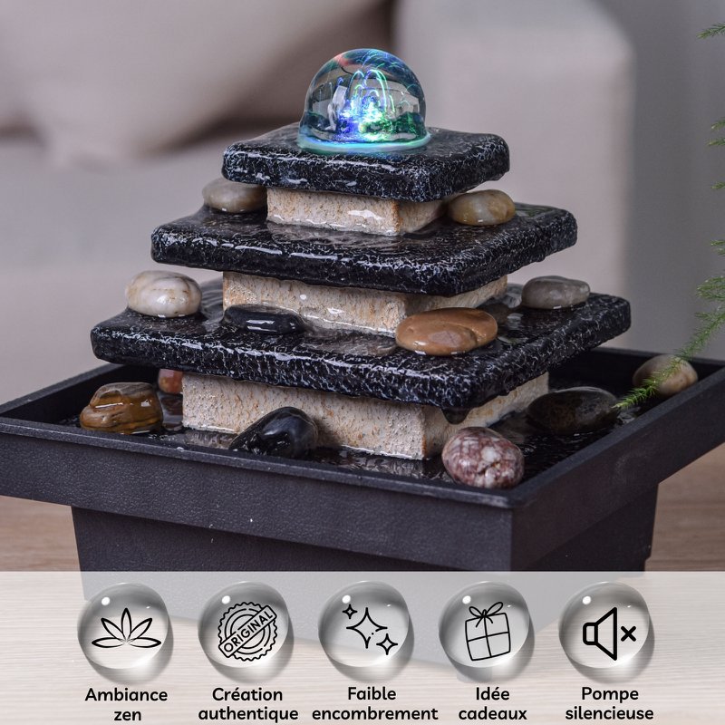 Fontaine d'Intérieur - Eka - Déco Zen et Originale - Design Temple Lumière Led Colorée - Idée Cadeau