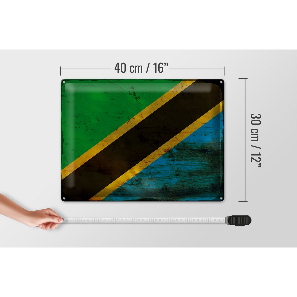 Tin Sign Flag of Tanzania 40x30cm Flag of Tanzania Rust