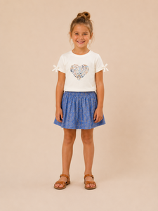 Weißes T-Shirt für Mädchen mit Herzdruck und Schleifen – Funkle Premium Jersey