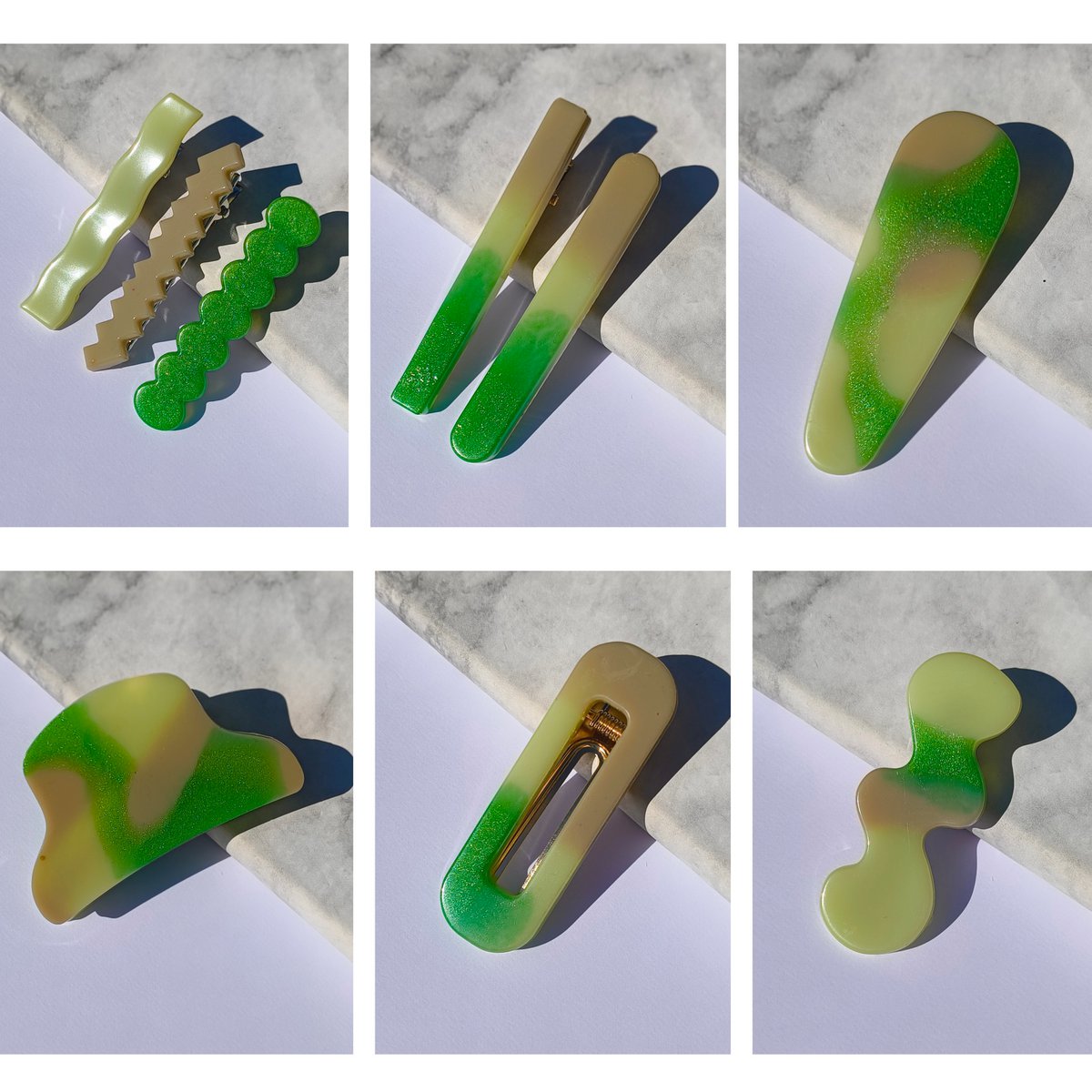 ⋒ pacchetto di clip per capelli in resina - matcha latte (11 articoli) ⋒