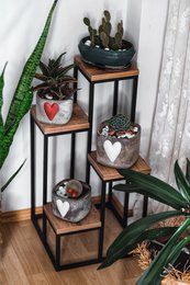 Portapiante in metallo con etageres in legno di Naturn Living | Piante Etagere | Portaspezie | Fioriera da interno - esterno | Supporto per piante | Colonna vegetale | nero opaco