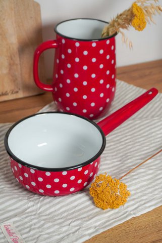Enamel sauce pan Polka dot red 1,5L Isabelle Rose