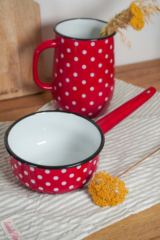 Emaille Sauce Pan Polka Dot Red 1,5L Isabelle Rose
