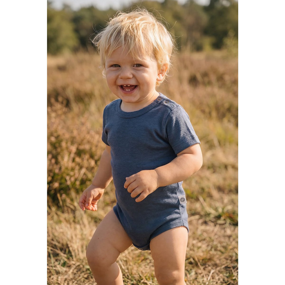 Kurzarm-Body aus Wolle – Merinowolle – Vintage Indigo