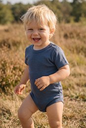 Kurzarm-Body aus Wolle – Merinowolle – Vintage Indigo