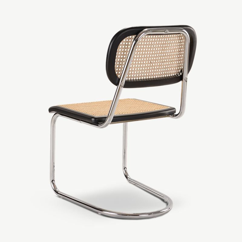 Sedia a sballo di noor rattan, nero e cromo