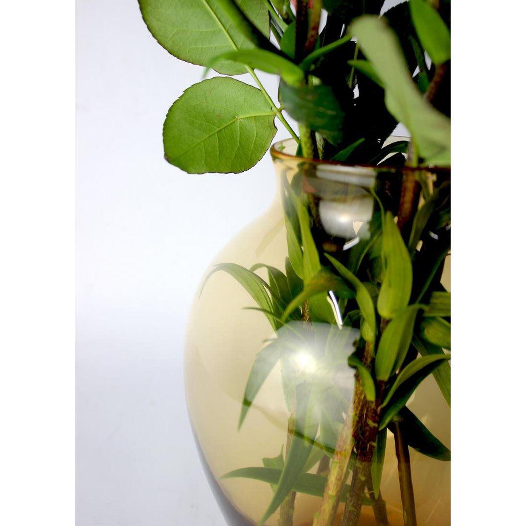 Florero de mesa florero de vidrio bulboso florero de vidrio ámbar hecho a mano