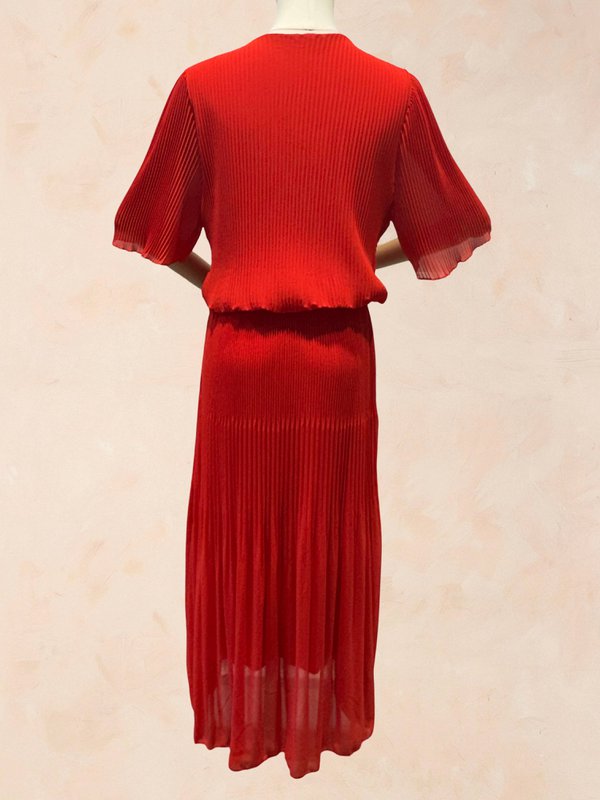 Vestido Largo Plisado Escote Pico - VISCOSA - 31109