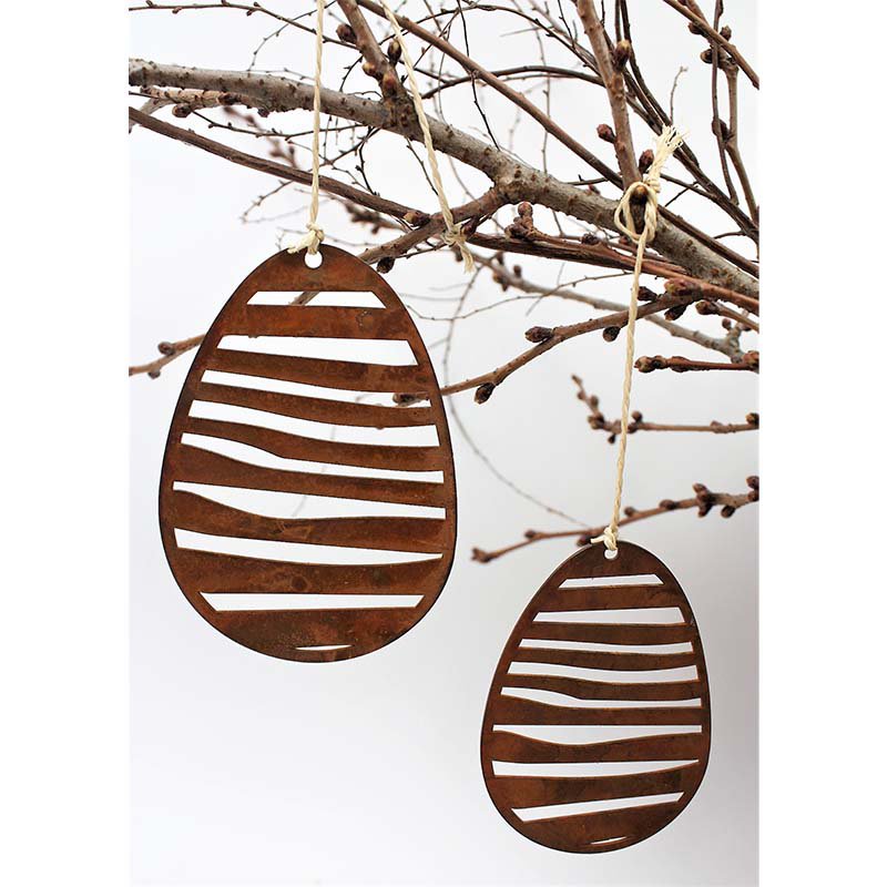Roest decoratie Paaseieren hangende decoratie | Set van 2 in "gestreepte look" | Patina paaseieren om op te hangen