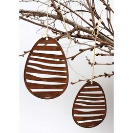 Roest decoratie Paaseieren hangende decoratie | Set van 2 in "gestreepte look" | Patina paaseieren om op te hangen