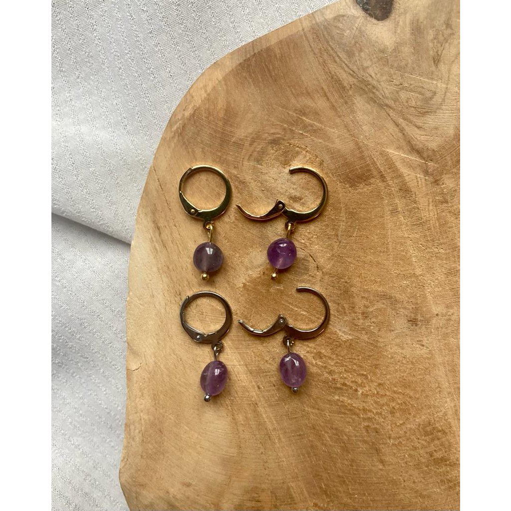 Natural Stone Earrings Stainless Steel gold/silver 'Amethyst'