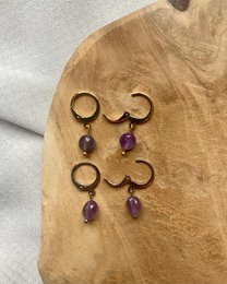 Natural Stone Earrings Stainless Steel gold/silver 'Amethyst'