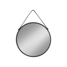 Trapani Mirror - Black, Steel, Artificial Leather, Ø38cm