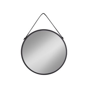 Trapani Mirror - Black, Steel, Artificial Leather, Ø38cm
