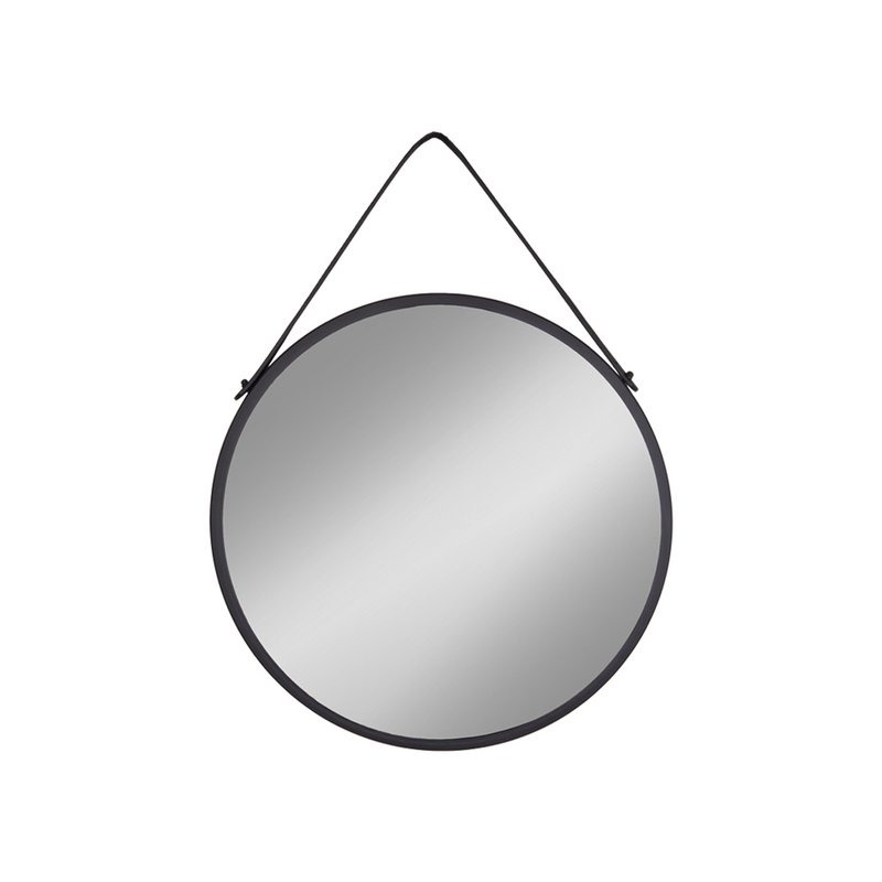 Trapani Mirror - Black, Steel, Artificial Leather, Ø38cm
