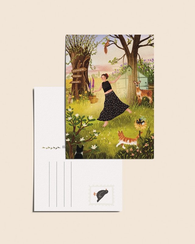 “Dancing in the garden” – A6 Illustrated Postcard | 350gsm Tintoretto Gesso