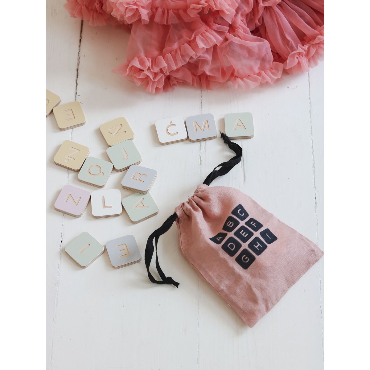 Colorful alphabet, wooden blocks, learning toy