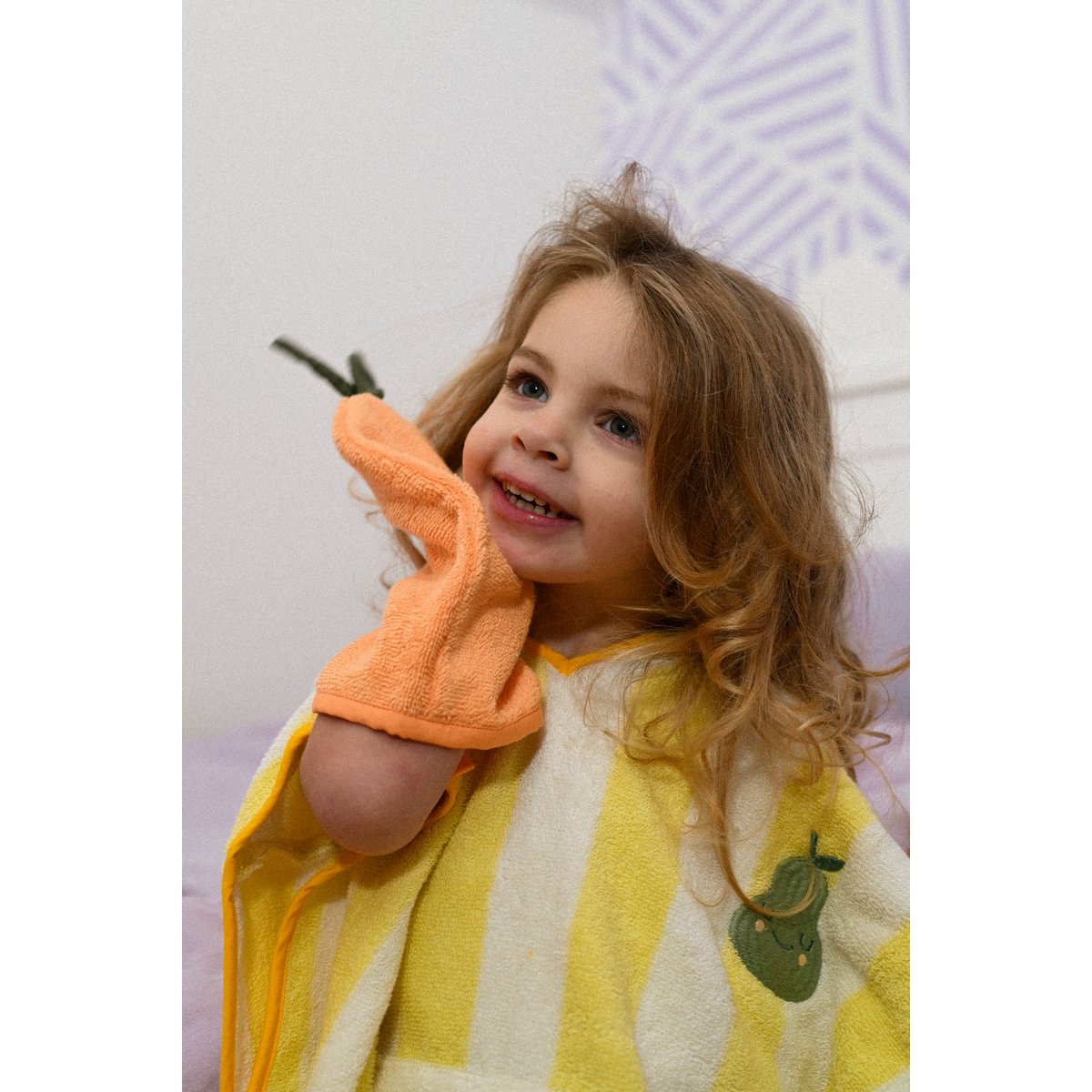 Badstof katoenen kinderponcho met capuchon Pedro Pear