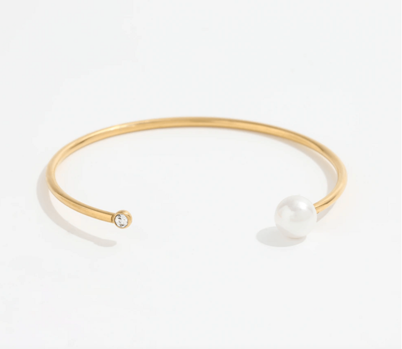 Kolya - Dainty Pearl Crystal Cuff Bangles 2 Styles