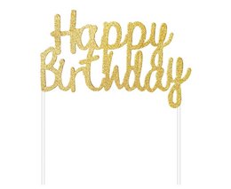 Tortenaufleger Happy Birthday Glitter Gold