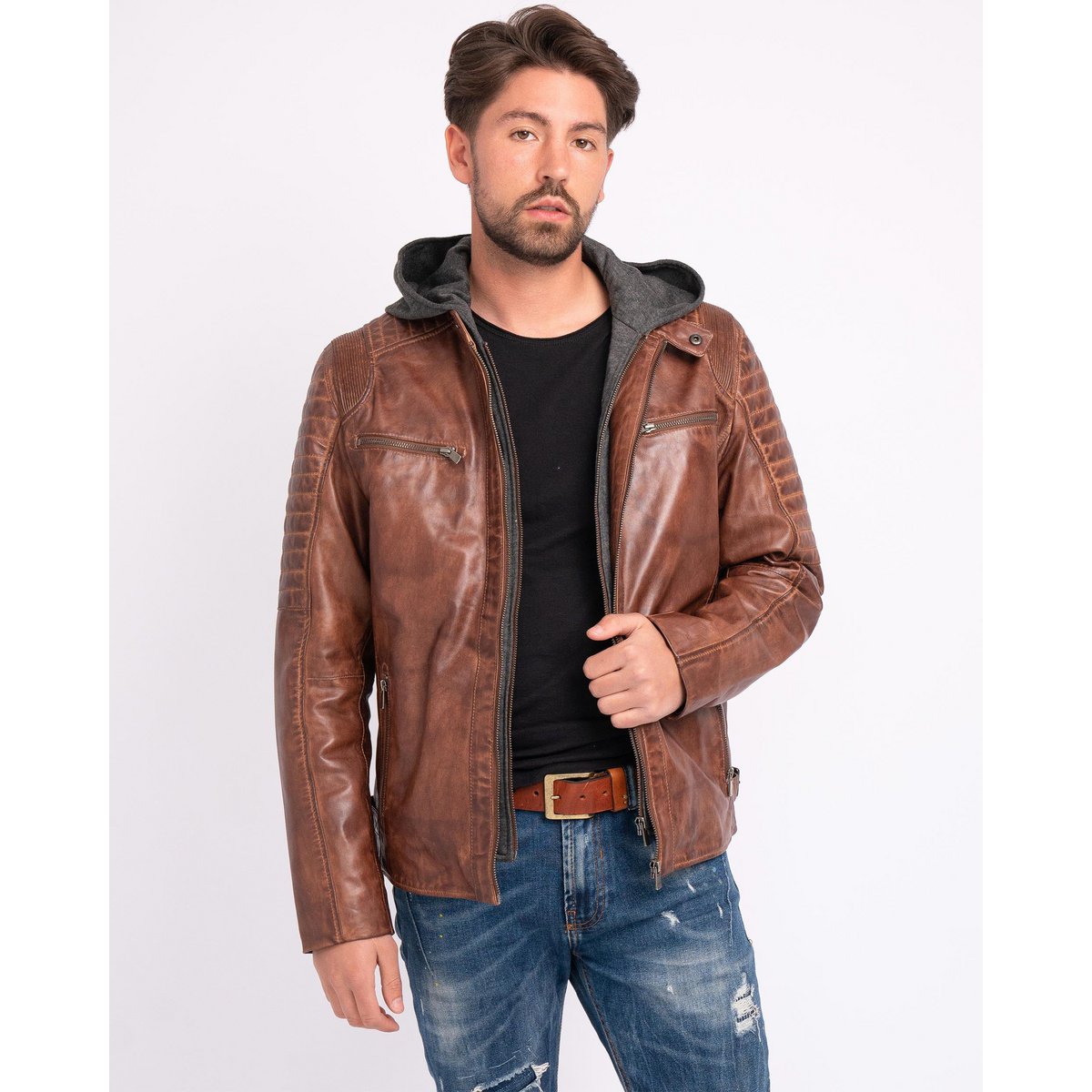 Jasper │ Veste à sweat à capuche en cuir masculin