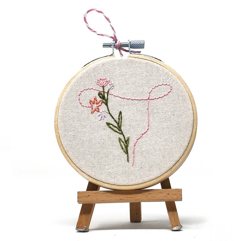 Handmade Embroidery Hoop Wall Art - Uterus - Textile Wall Art Decoration (10cm)