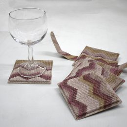 Glass coasters set of 6 zigzag pattern pink coasters