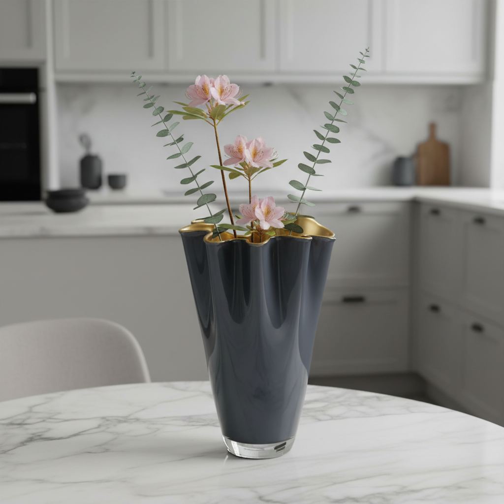 Vase en verre ondulé bicolore gris or vase en verre vase de table 21 x 21 x 30 cm