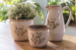 Dekoration kan 17x13x22 cm beige gul keramisk blomsterkande