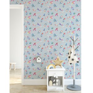 Rockets Children's Wallpaper - Blue Colour
