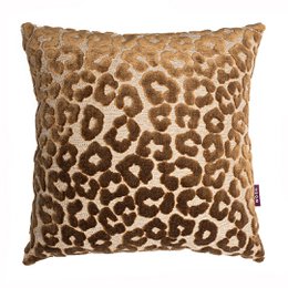  Decorative square cushion with a leopard print pattern in shades of brown. The cushion has a soft, plush texture and is suitable for use on sofas, beds, or chairs to add a touch of style and comfort to any room.