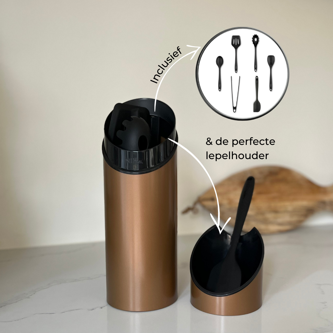 Gift set - Luxe keukengerei-set RVS en lepelhouder - Topkwaliteit siliconen spatels BPA-vrij