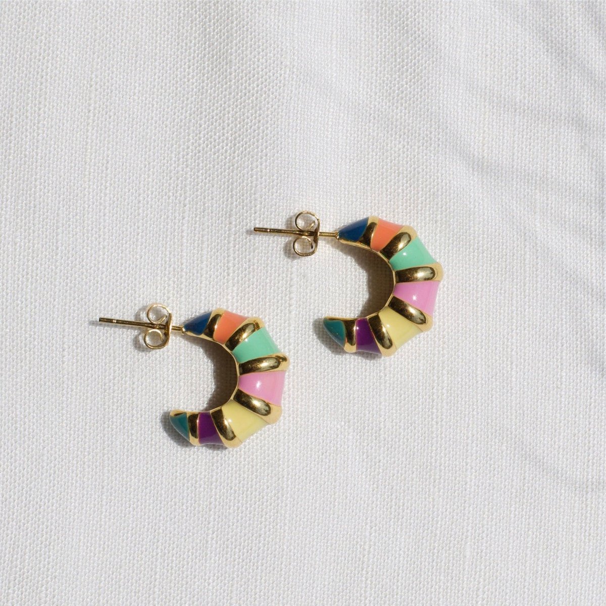 Nadine - Colourful Enamel Hoop Croissant Earrings