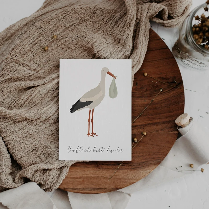 Postkort Baby - Stork