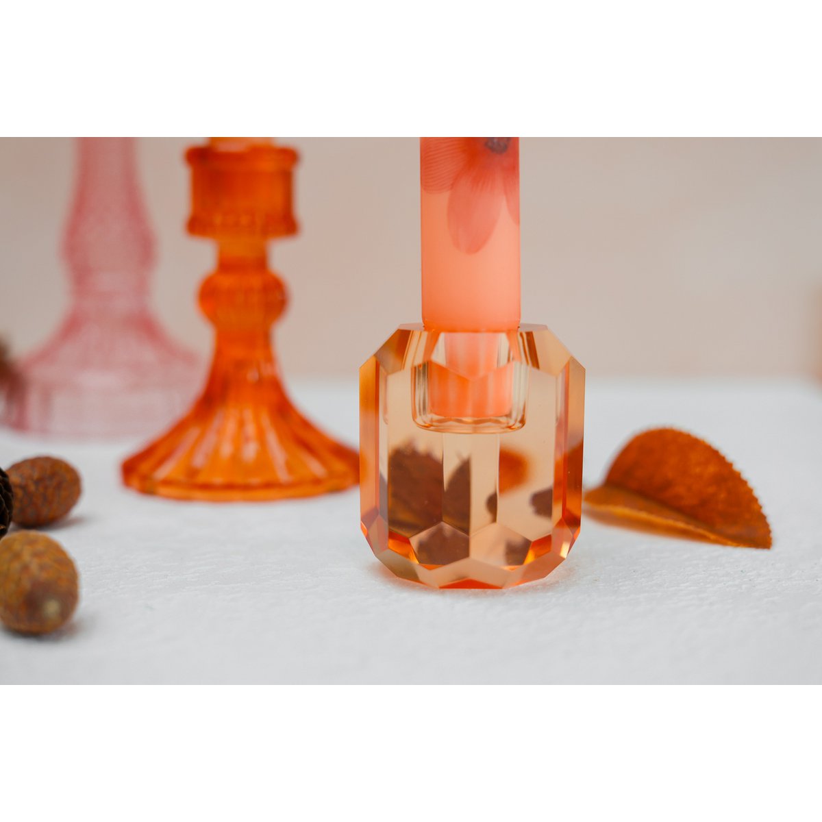 Candlestick Candle Holder Crystal Orange