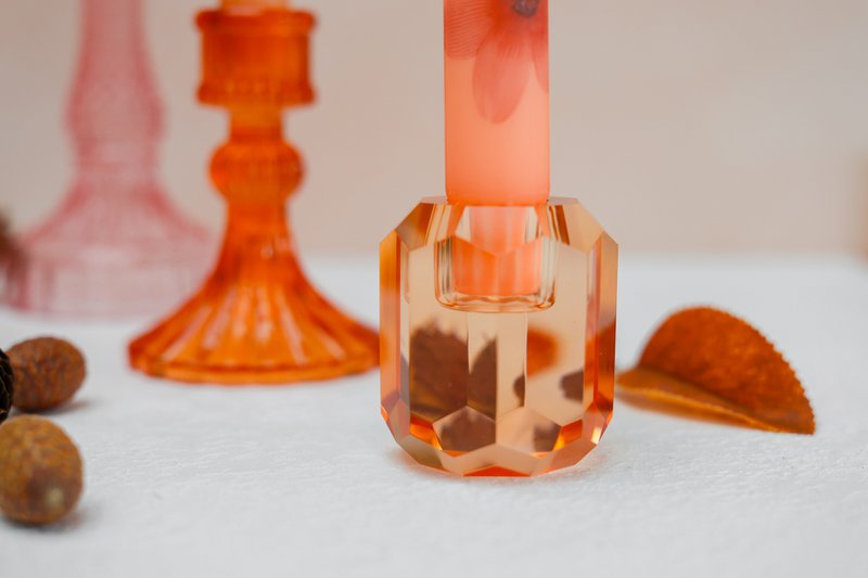 Candlestick Candle Holder Crystal Orange